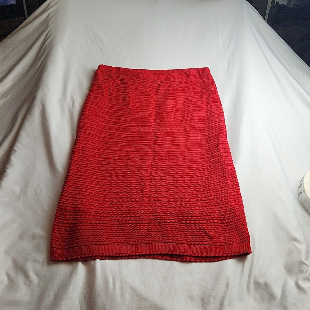 Cato Ribbed Knit Midi Skirt Red A-Line Elastic Waist Women's Size Large